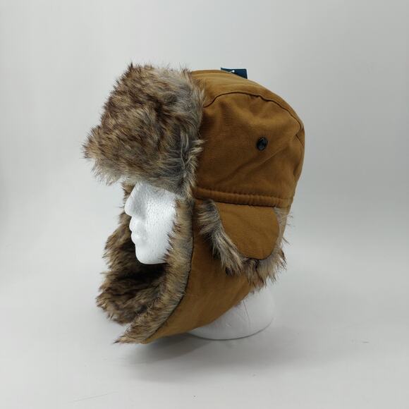 SA Company Trapper Hat Brown Canvas Faux Fur One Size - Picture 13 of 14